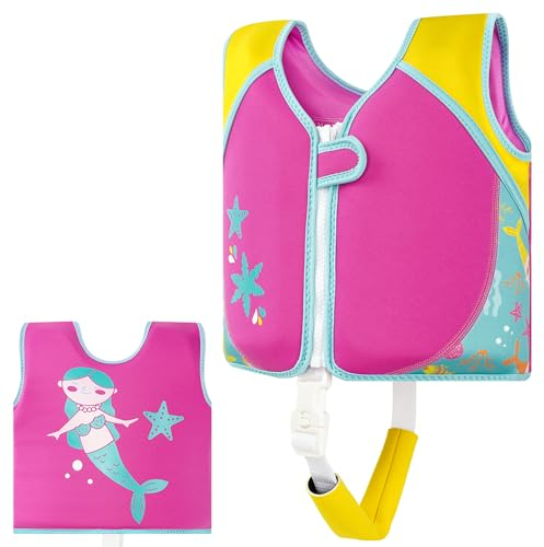 Schwimm Weste Kinder aus Neopren, Schwimmjacke Schwimmlernweste für Jungen Mädchen Schwimmen Badeanzug Schwimmende Bademode Schwimm Weste Baby 1-2 Jahre, Rose