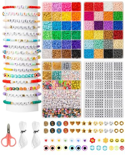 Zenmag Perlen Für Armbänder - 4 Boxen 48 Farben 4mm & 6mm Tonperlen, 1480 Buchstabenperlen, Armband-Bastelset Für Geschenke & Partys