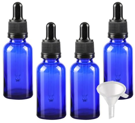 LusDoly 4 Pcs 30ml Blue Glass Dropper Bottles with Tamper-Evident Screw Cap Bottle Vials for Essential Oil Aromatherapy Fragrance Blends