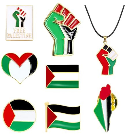 7 Alfileres De Bandera, 1 Colgante De Metal Con El Puño, Alfileres Novedosos, Insignias De Alfiler, Insignias De La Bandera Palestina, Broches De Ropa