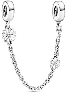 Wedanor Charme Daisy Flower Sicherheitskette Charms Anhänger 925 Sterling Silber Charm Pendant für Europäische Armbänder und Halsketten