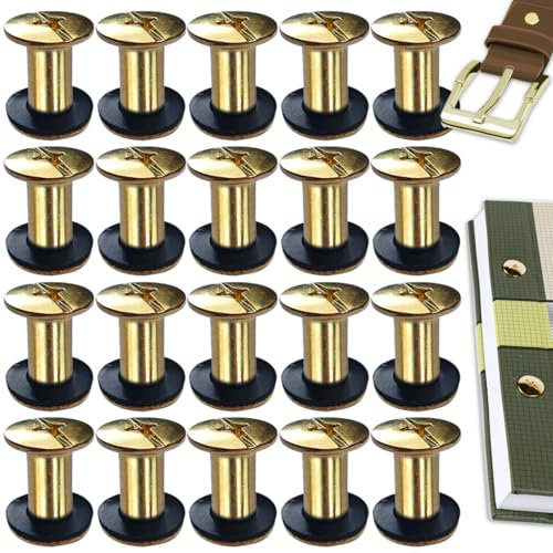 SHSMPXOY 20 Juegos Remaches Tornillo Encuadernacion, M5*10Tornillos de Chicago,Remaches de Tornillo Para Cuero Reparación para Bolsos, Libros, Collares, Mochilas, Correas de Perro, Correas (Oro)