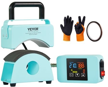 VEVOR Prensa Térmica para Sombrero Mini Prensa Térmica para Gorras con Panel de Control Integrado, Placa Calefactora Curva de 150 x 80 mm, Base de Seguridad y Guante, Apagado Automático, Verde