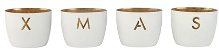 Windlicht Madras 4er Set XS mit X-Mas Motiv, weiß Gold Eisen Höhe 4,5cm