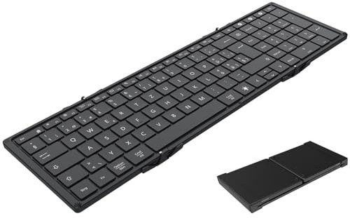 Callstel Falttastatur: Faltbare Fullsize-Tastatur, Beleuchtung, Akku, Deutsch-Schweiz, BT (Faltbare Tastatur mit Nummernblock, Bluetoothtastatur, Tablet Tasche)