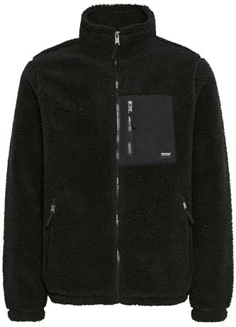Blend BHTotti Herren Jacke Fellimitatjacke Teddy-Jacke mit Reißverschlusstaschen Brusttasche Stehkragen Label-Details Regular fit, Farbe: Black (194007), Größe: M