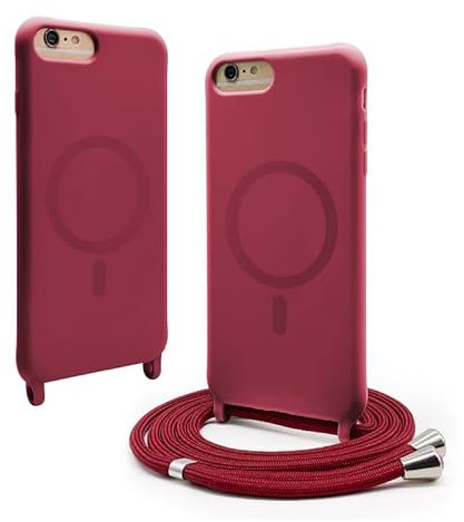 CUZZCASE Funda Magnética Compatible con iPhone 6/iPhone 7/iPhone 8 Plus(5.5),(Compatible con MagSafe Carga Inalámbrica), Ajustable Collar Correa Silicona Carcasa-Rojo