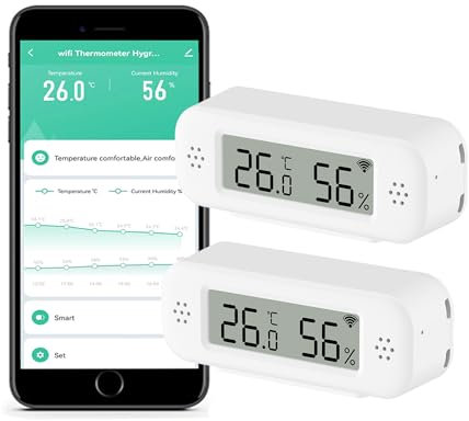 Termómetro higrómetro WiFi para interiores: sensor de temperatura inteligente, monitor digital de humedad con aplicación smart y grabación de datos, fit for Alexa, para dormitorio, invernadero (2PCS)