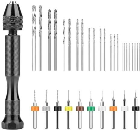 Kayfg Juego de Taladro Manual, Taladro Manual con Tornillo de Banco con 10 Brocas Pequeñas para PCB y 25 Brocas Micro-Tipo Twist, para Polímero de Resina