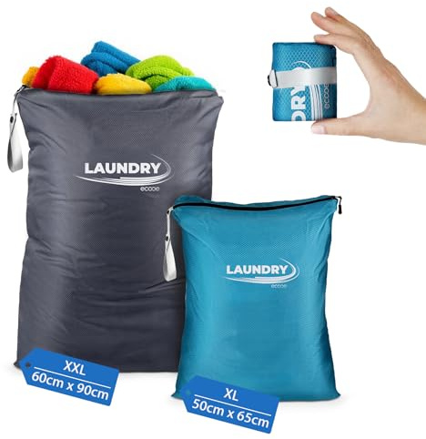 ecooe XXL Reise Wäschesack mit Reißverschluss, Großer Wäschesäcke Ultralight Compact für Reisen und Camping, 2er-Pack wäschebeutel schmutzwäsche, Zwei Größen Wäschesack (60cm x 90cm und 50cm x 65cm)
