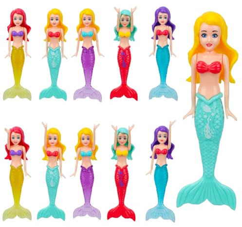 Tinoaly 10 Uds Juguetes Acuáticos Sirena, Coloridos Plástico Juguetes Baño Sirena Pequeña Muñecas de Baño para Piscina Bañera Decoración de Tartas Umpleaños