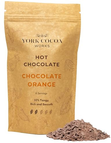 York Cocoa Works Orange Hot Chocolate Flakes (200g, 6 Servings) Artisan Chocolate Maker
