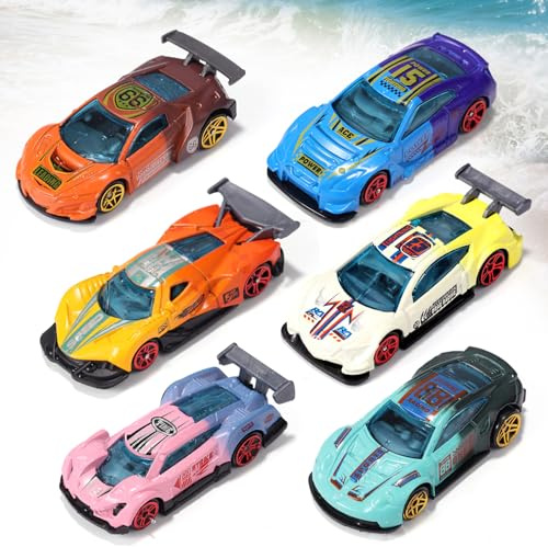 Sinbana 6 Jouets Bain Voitures Changeant Couleur pour Enfants 4 à 8 Ans, Jouets Amusants Eau Piscine Plage Cadeaux Fête Thème Voitures Remplisseurs Sacs Cadeaux Sensorielle Garçons Filles