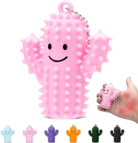 KOVSGQ Cactus Pain Fidget Toys Pain Stim Fidget Porte-clés Jouet Jouets Sensoriels à Picots Fidget TDAH Objet Anti Stress pour Adultes et Ados Soulagement de l'Anxiété et du Stress (Rose)