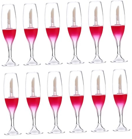 Healvian 12pièces Tubes à Gloss Forme De Verre à Vin Plastique Refillable Contenants Pour Maquillage Portable Professionnel
