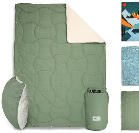 Campo Libre.® Wanda I multifunktionale Campingdecke I 4 in 1 - Decke, Schlafsack, Kissen, Poncho I Thermodecke Outdoor I ultraleichte Reisedecke I weiches Sherpa- Fleece I 100% recycelte Materialien