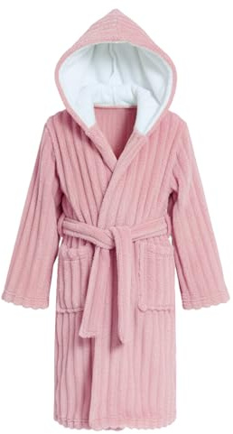 JiAmy Girls' Hooded Plush Fleece Bathrobe, Cosy Dressing Gown, Ages 4-14 | Soft and warm for bedtime, relaxed mornings and everyday loungewear