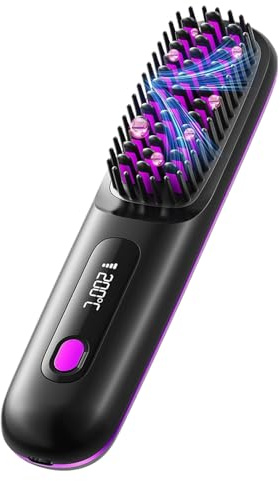 Hair Straightener - Cordless Straightener Brush for Quick Styling, 3 Temperature Settings with Ceramic Plates, Professional Comb for Wet Dry Hair, Home Beach Salon Travel, Lightweight Design