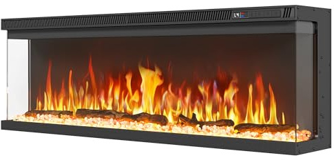 YITAHOME 40 Elektrokamin mit Heizung, 3-in-1 Kamin Wand/Einbau/Stand mit Panoramaview, Elektrische Kamin mit LED-Flammeneffekt,12 Flammenfarben, Heizfunktion, Thermostat, Timer, Fernbedienung