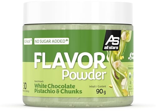 ALL STARS Flavor Powder White Chocolate Pistachio & Chunks, 90 g | Geschmackspulver kalorienarm, 30 Portionen, Zuckerersatz zum Backen & Kochen, leckere Ergänzung zur Sporternährung