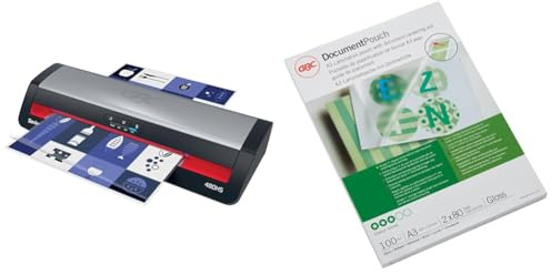 GBC 480HS Office A3-Laminiergerät Set, inkl. 5x A4 und 100x A3-Laminierhüllen- High Speed Laminieren, schnelle Aufwärmzeit von 1 Min, 75-175 Mic, Anti-Stau, Auto-Abschaltung, Schwarz/Rot, 4410072EU