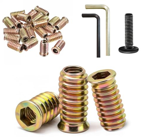 Jiahezhi 50 Pcs Threaded Inserts for Wood M6 x 25mm Zinc Alloy Hex Drive Threaded Nut Inserts Flanged Hex Socket Nuts Zinc Plated Carbon Steel Insert Nuts for Furniture Assembly and DIY Use