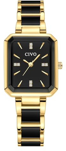 CIVO Rechteckig Elegante Armbanduhr Damen: Analog Edelstahl Wasserdicht Gold Damenuhr - Alltag Büro, Geschenk für Frauen Mama Freundin