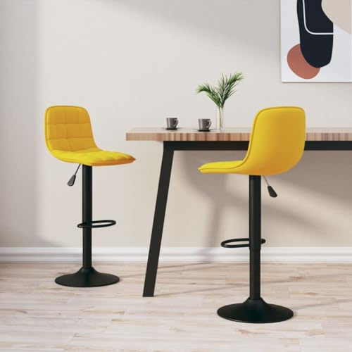 Hoopleep 2er Set Barhocker, Gelb Samt, Höhenverstellbar mit Gasfeder, 360° Drehbar, Verchromter Stahlfuß, Bequeme Küchen Theken Hocker mit Fußstütze für Esszimmer, 42.5x45x105cm