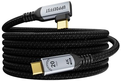 UPPDEFFST 3 M Long 90 Degree Right Angle USB-C to USBC Male to Male Cable,3.2 Gen2 20Gbps High Speed Data Transfer,100W PD3.1 20V/5A Fast Charging,4K@120Hz,Nylon Braided for Laptops,Docking Stations