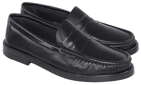 Mocasines Hombre de Piel Negro, Zapato Tipo Castellano Clásico, Zapatos Sin Cordones Cómodos, Suela Antideslizante, Ideal Colegio y Vestir 955