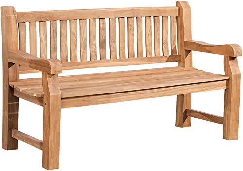 DELUKE Gartenbank Teakbank DEGAD Holz Teak 150x61x93 cm | Holzbank 150 cm Gartenbank Sitzbank Mit Lehne Wetterfest Bank Garten Terrasse