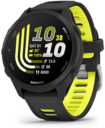 Garmin Forerunner 170, Smartwatch per la corsa, 43mm, GPS multi-band, Display AMOLED, HRV Status, Funzioni di Allenamento Avanzate, Coach, Autonomia fino a 10 giorni (Black/Amp Yellow)