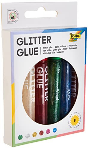 Folia 570 – Paillettes, 6 stylos de Colle avec 9.5 ML Chaque, 6 Couleurs Assorties