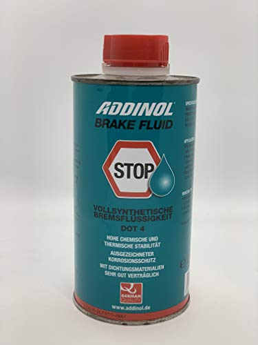ADDINOL BRAKE FLUID DOT4 (auch DOT3), Bremsflüssigkeit, vollsynthetisch, 0,5 L Dose.
