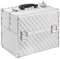Arebos Kosmetikkoffer | 15L | 5 Fächer | Aluminium | Diamant-Muster | inkl. Schloss & Schlüssel | 2 ausklappbare Etagen | Samteinlage | 32 x 27 x 22 cm | Silber