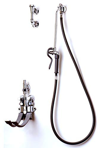 T&S Brass B-0675 Bedpan Washer Pedal Valve Vacuum Breaker Wall Hook Hose Connection with 5-Feet PVC Hose