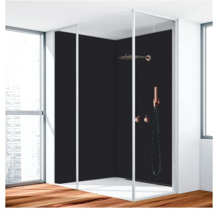 KERABAD Duschrückwand, Badrückwand, Duschverkleidung aus 3 mm Alu-Verbundplatte, 90x240cm,Schwarz RAL 9005