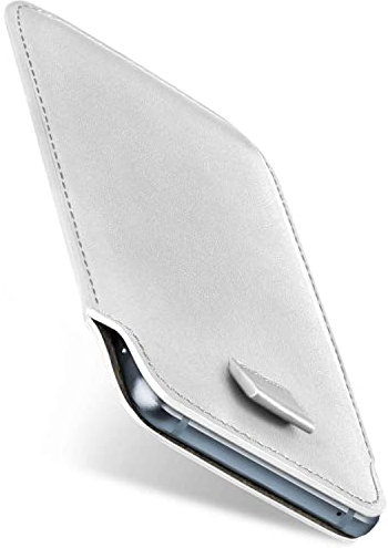 moex Slide Case für iPhone 5s / 5 / SE (2016) Hülle zum Reinstecken Ultra Dünn, Holster Handytasche aus Vegan Leder, Premium Handyhülle 360 Grad Komplett-Schutz mit Auszug - Weiß