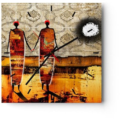 Modern Wanduhr Paar Afrika wüste Folklore 30x30cm Quadrat Klein Wand Uhr Glas Analog Zimmeruhren Küche Büro Wohnzimmer Glasuhr Wall Clock Dekoration Design Wanddekoration Küchenuhr C3AC30x30-0659