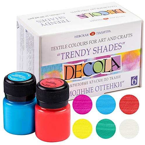 Decola Set Pintura Textil Acrilica | 6x20ml Colores trendy Por Ropa Resistentes En Lavadora | Hechos da Nevskaya Palitra
