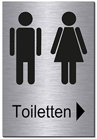 Toilette-WC-Pfeil rechts Symbol-Schild 150 x 100 x 3 mm-Aluminium Edelstahloptik silber mattgebürstet Hinweisschild (1905-7 mit Klebepats)