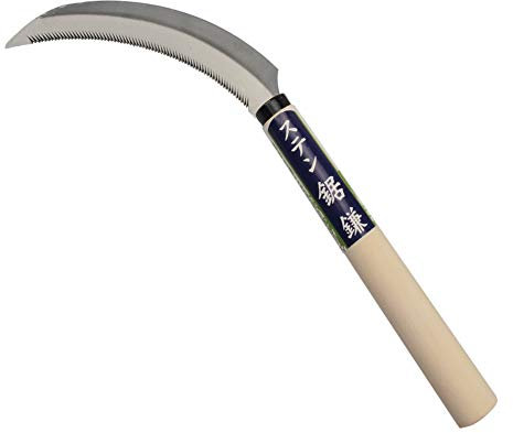 KEYI Falce per erba, falce per sega a mano, falce da raccolta con manico in legno, dentatura leggera, lama in acciaio inossidabile da 16,5 cm