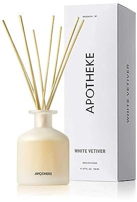 Apotheke Scented Reed Diffuser for Home, White Vetiver, 10 Reed Sticks