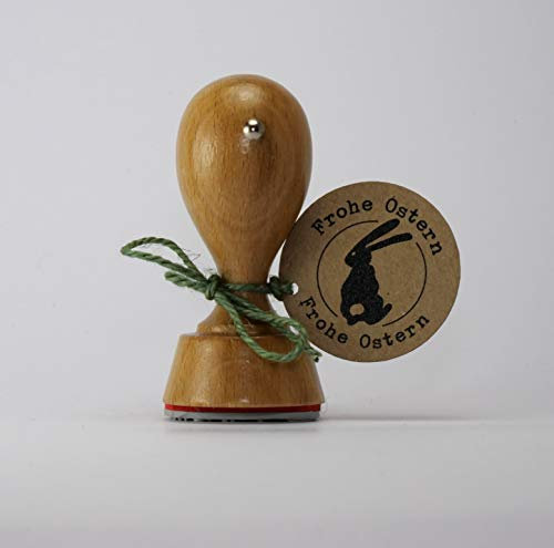 Webermann Frohe Ostern Holz-Stempel rund - 40mm Durchmesser - persönliche Ostergrüße - Osterdeko - Frohe Ostern Stempel - idealer Stempel für Osterfest