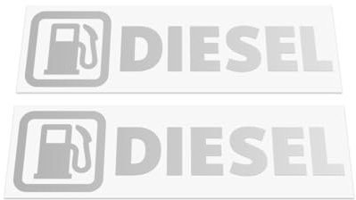 HastingsDesigner 2x Compatible with Diesel Fuel - Medium Size Reminder Vinyl Stickers, suitable for exterior of a Car, Van, Taxi, Caravan or any smooth surface (Silver)