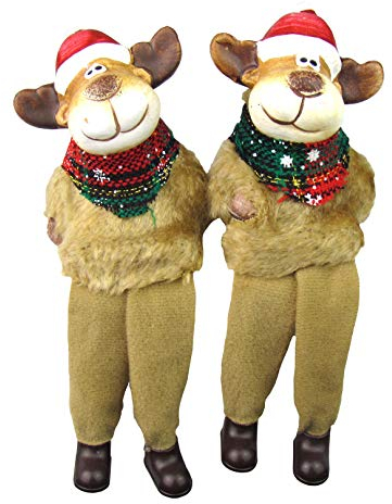 Weihnachtsfiguren - Kantensitzer - Dekofiguren - 2er Set aus Keramik, Handbemalt (Elch)