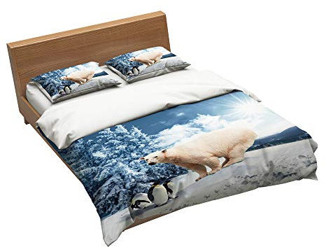 EU-VV Set Biancheria da Letto Modello Animale 1 Copripiumino + 2 Federa 100% Microfibra Trapunta (Orso Polare,Singolo(150x200cm+2/75x50cm))