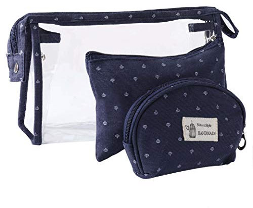 Trousse de Maquillage Transparente Trousse de Toilette en Imperméable PVC pour Femmes Sac Cosmétique de Voyage Pochette Sac de Rangement pour Vacance, Marine
