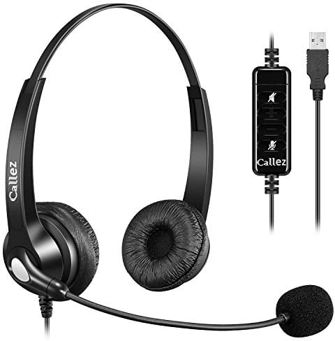 PC Headset USB mit Mikrofon Noise Cancelling & Lautstärkeregler, PC Kopfhörer für Laptop Skype UC Lync SoftPhone Call Center Office Business, Kristallklar Chat, Super Leicht, Ultra Komfort
