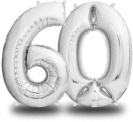 envami® Folienluftballon Zahl Silber - 100 cm - Riesen Zahlenballon - Fliegt mit Helium - Luftballon Zahl Geburtstag - Geburtstagsdekoration - Deko Geburtstag (60 einzeln)